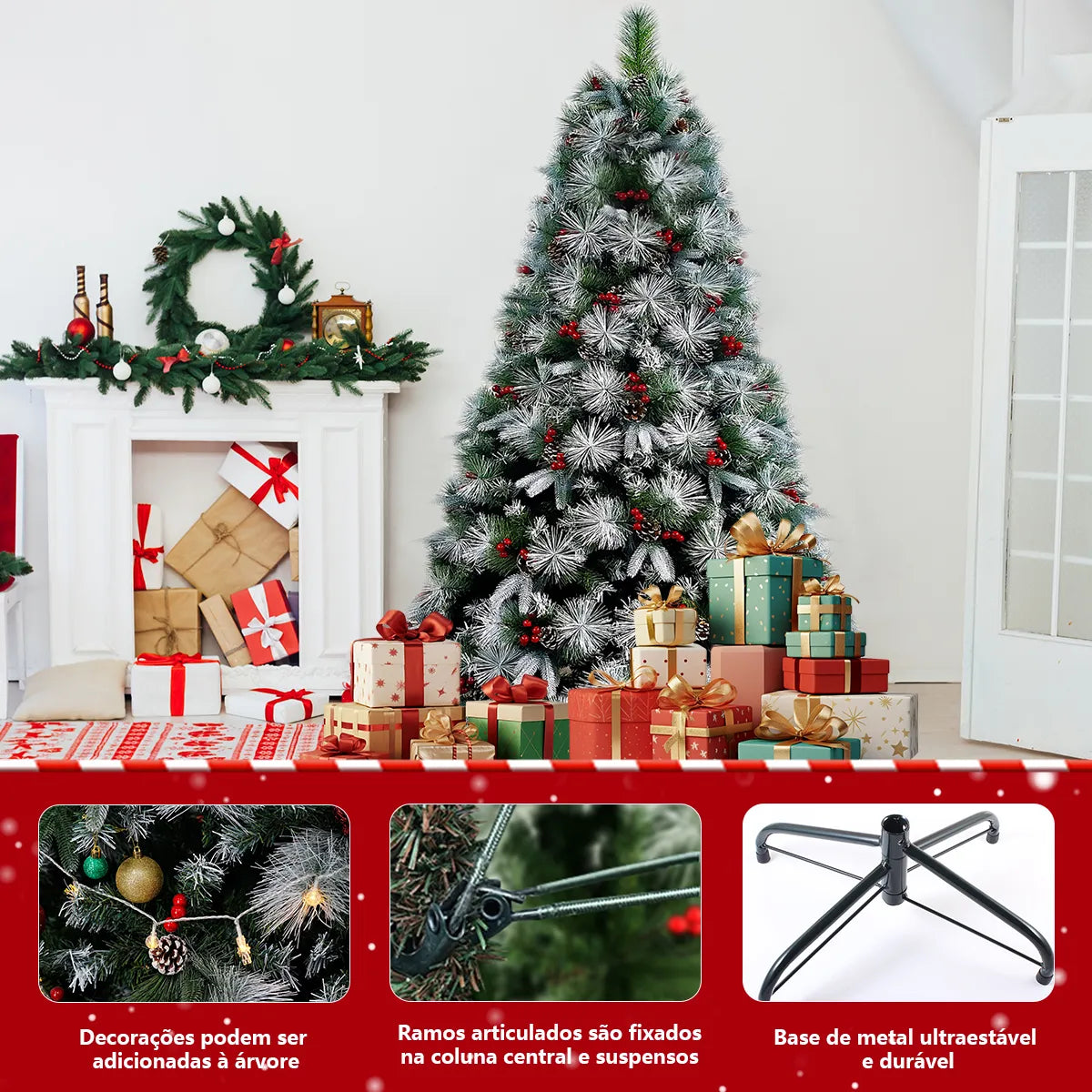 Árvore Natal Pinheiro Luxo Cheia 180cm Com/ Pinhas Decorada - Oferta Imperdível Black Friday 2025